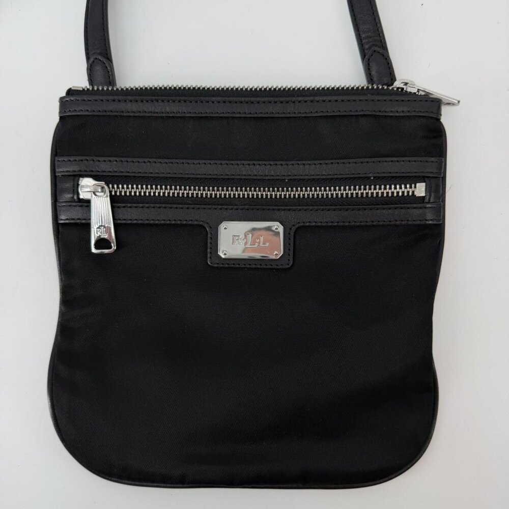 Polo Ralph Lauren Nylon Genuine Leather Crossbody Bag Purse Handbag Black - Picture 2 of 7